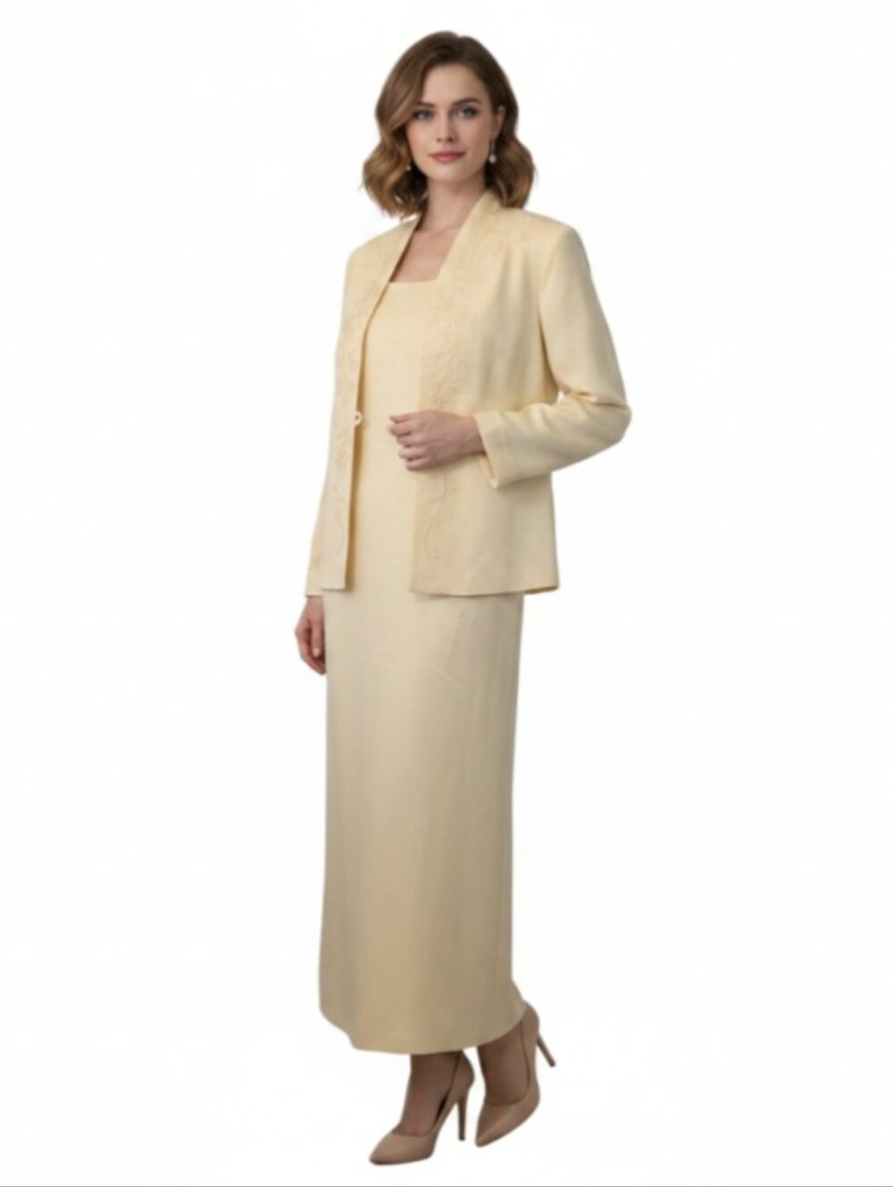 NWT@$108! JESSICA HOWARD! YELLOW LINEN+ 2 PC EMBROIDERED DRESS & JACKET SUIT! 14